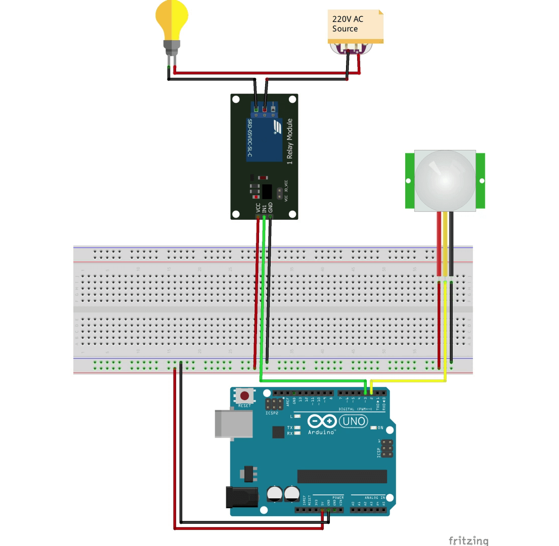 Arduino and PIR Sensor Wiring Diagram