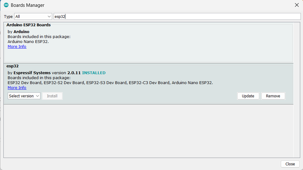 Install esp32 boards