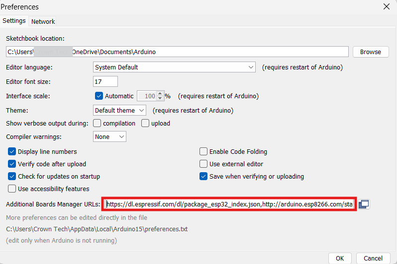 adding urls install esp32 and esp8266 boards in arduino ide