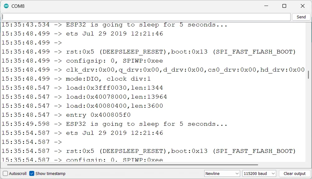 ESP32 sleep modes-Timer Wakeup result